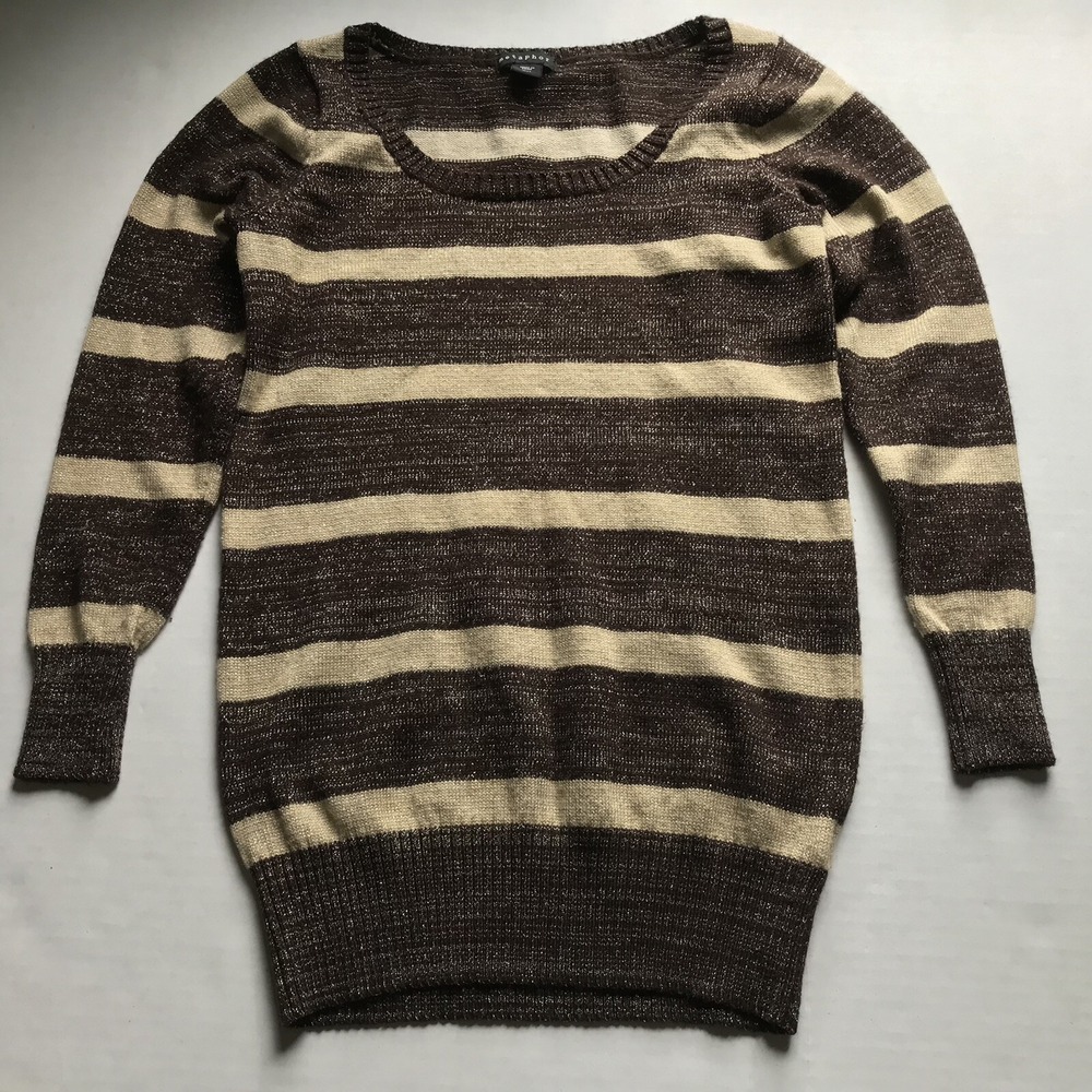 Metaphor Brown Gold Metallic Sparkle Sweater Women's Sz M A2251